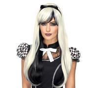 Smiffys Perruque Alice gothique Deluxe, Blond et noir, Résistant à la chaleur/personnalisable, avec bandeau