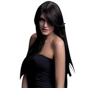 Smiffys Perruque Amber collection Fever, brune, coupe longue et lisse avec frange effilée, 71cm / 28in Halloween