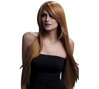 Smiffys Perruque Amber collection Fever, châtain, coupe longue et lisse avec frange effilée, 71cm / 28in Halloween, Carnaval