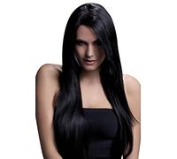 Smiffys Perruque Amber collection Fever, noir, coupe longue et lisse avec frange effilée, 71cm / 28in Halloween