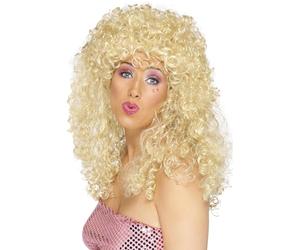 Smiffys Perruque bimbo boogie, blonde, cheveux longs, bouclés Halloween