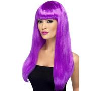 Smiffys Perruque bimbo délicieuse, violet, cheveux longs, lisses avec frange