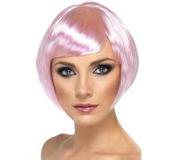 Smiffys Perruque bimbo, rose, cheveux courts avec frange