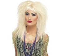 Smiffys Perruque cheveux crêpés des années 80, blonde, cheveux longs, dégradés, avec frange