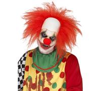 Smiffys Perruque clown, Deluxe, Rouge, avec crâne chauve