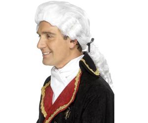 Smiffys Perruque courtisan, blanche, avec ruban noir et bouclettes Halloween