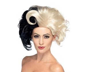 Smiffys Perruque dame diabolique, Noir et blonde, Deluxe Halloween