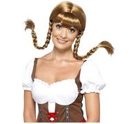 Smiffys Perruque de Belle Bavaroise, Tressée, Marron, avec Fils cachés