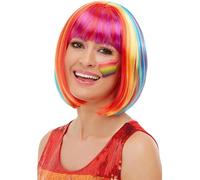 Smiffys Perruque de coupe au carré arc-en-ciel, Multicolore Halloween
