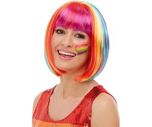 Smiffys Perruque de coupe au carré arc-en-ciel, Multicolore Halloween
