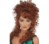 Smiffy's Perruque de fille de saloon – châtain, cheveux longs et bouclés – Halloween/Carnaval