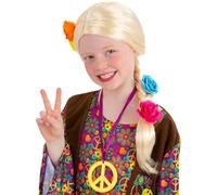 Smiffys Perruque de princesse/hippie à longue tresse, avec des fleurs