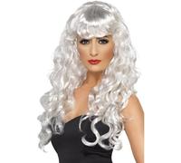Smiffys Perruque de sirène, blanche, cheveux longs, bouclés avec frange