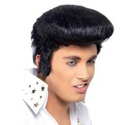 Smiffys Perruque deluxe Elvis, Noir, avec banane et pattes