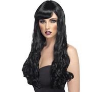 Smiffy's Perruque Désir – Noire, cheveux longs bouclés avec frange – Halloween