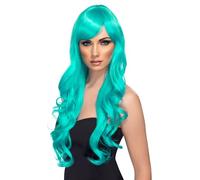Smiffys Perruque désir, turquoise, cheveux longs, bouclés avec frange Halloween, Carnaval