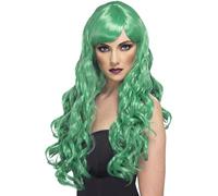 Smiffys Perruque désir verte, cheveux longs, bouclés avec frange Halloween