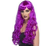 Smiffys Perruque désir, violet, cheveux longs, bouclés avec frange Halloween