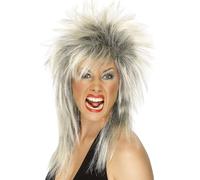 Smiffys Perruque diva du rock, deux couleurs, blonde & noire, nuque longue Halloween