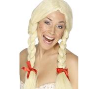 Smiffys Perruque écolière / hollandaise, blonde, nattes avec rubans Halloween
