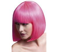 Smiffys Perruque Elise collection Fever, rose fluo, carré lisse avec frange, 33cm / 13in