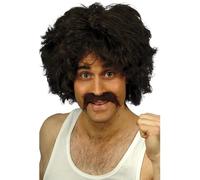 Smiffys Perruque et moustache rétro, Marron Halloween