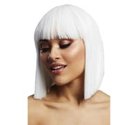 Smiffy's Perruque Fever Lola – Blanc, carré droit avec frange, 30 cm / 12 pouces – Halloween