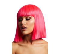 Smiffys Perruque Fever Lola, Rose fluo, Carré droit avec frange, 30cm/ 12 pouces