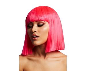 Smiffys Perruque Fever Lola, Rose fluo, Carré droit avec frange, 30cm/ 12 pouces Halloween