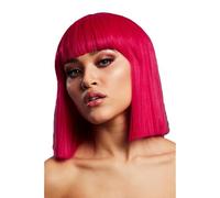 Smiffys Perruque Fever Lola, Rose Magenta, Carré droit avec frange, 30cm/ 12 pouces