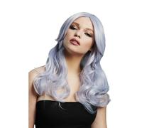Smiffys Perruque Fever Nicole, True Blend, Lilas argenté, Cheveux ondulés souples, raie de côté, 66 cm/26 pouces Halloween
