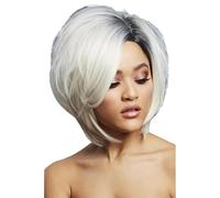 Smiffys Perruque Fever Savanna, True Blend, Blond platine, Carré asymétrique, raie de côté, 30cm/12pouces