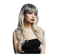Smiffys Perruque Fever Sienna, True Blend, Blond, Racines foncées, cheveux longs avec frange, 66 cm / 26 pouces