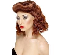 Smiffys Perruque fille pin-up, châtain, avec larges boucles
