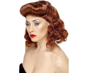 Smiffys Perruque fille pin-up, châtain, avec larges boucles Halloween