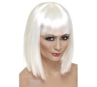 Smiffy's Perruque Glam – cheveux courts dégradés avec frange – blanche (Halloween)