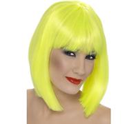Smiffys Perruque glam, jaune fluo, cheveux courts, dégradés avec frange Halloween