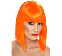 Glamour Perruque - Court Déguisement Femmes Orange Fluo Blunt Bob Accessoire