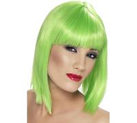 Smiffys Perruque glam, verte fluo, cheveux courts, dégradés avec frange