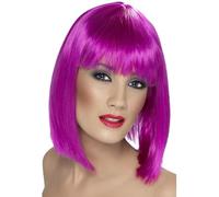Smiffys Perruque glam, violet fluo, cheveux courts, dégradés avec frange Halloween