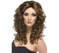 Smiffys Perruque glamour, brune, cheveux longs, bouclés
