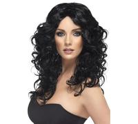 Smiffys Perruque glamour, noire, cheveux longs, bouclés
