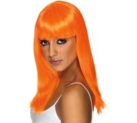 Smiffys Perruque glamourama, orange fluo, cheveux longs, lisses avec frange