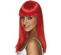 Smiffys Perruque glamourama, rouge fluo, cheveux longs, lisses avec frange Halloween