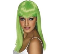 Smiffys Perruque glamourama, verte fluo, cheveux longs, lisses avec frange Halloween, Carnaval