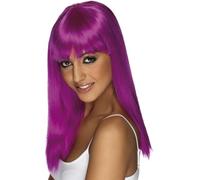 Smiffys Perruque glamourama, violet fluo, cheveux longs, lisses avec frange