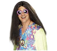 Smiffys Perruque hippie, brune, cheveux longs avec raie au milieu