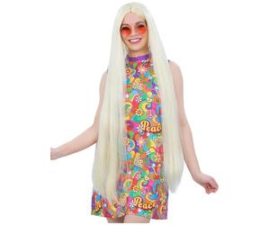 Smiffys Perruque hippie extra longue, blonde raide, déguisement des années 60