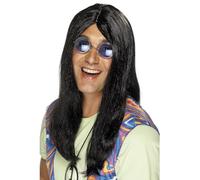 Smiffy's Perruque hippie Neil noire avec raie sur le côté – Halloween