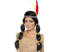 Smiffys Perruque inspirée amérindienne, noire, avec nattes et bandeau Halloween